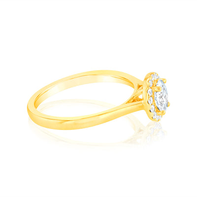 Luminesce Lab Grown 1/2 Carat Diamond Oval Halo Ring in 9ct Yellow Gold