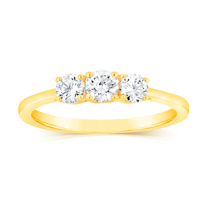 Luminesce Lab Grown 3 Diamond Trilogy Ring in 9ct Yellow Gold