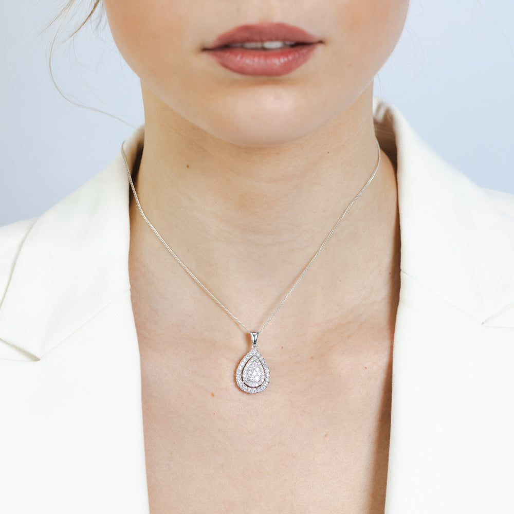 Luminesce Lab Grown 1 Carat Diamond Pear Shaped Pendant in 9ct White Gold
