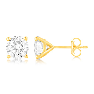 Luminesce Lab Grown 3 Carats Diamond Stud Earrings in 9ct Yellow Gold