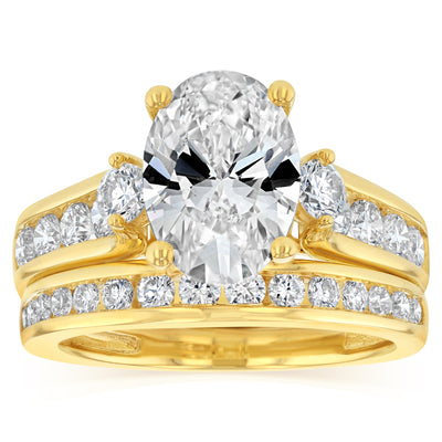 Luminesce Lab Grown 2.9 Carats with 2 Carats Centre Oval Diamond Bridal Set in 9ct Yellow Gold
