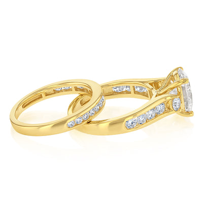 Luminesce Lab Grown 2.9 Carats with 2 Carats Centre Oval Diamond Bridal Set in 9ct Yellow Gold