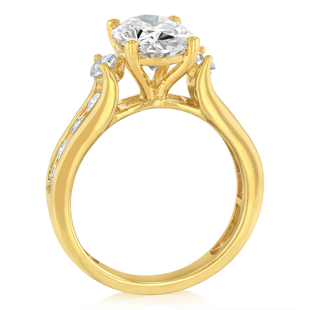 Luminesce Lab Grown 2.9 Carats with 2 Carats Centre Oval Diamond Bridal Set in 9ct Yellow Gold