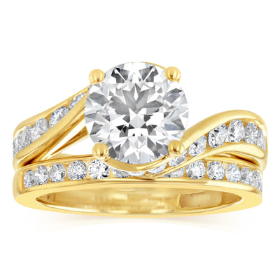 Luminesce Lab Grown 2.9 Carats with 2 Carats Center Diamond Bridal Set in 9ct Yellow Gold