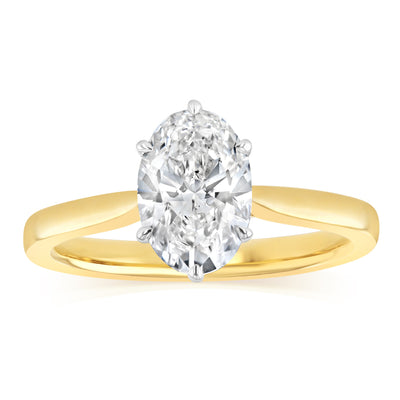 Luminesce Lab Grown 1.5 Carats Diamond Oval Solitaire Ring in 9ct Yellow and White Gold
