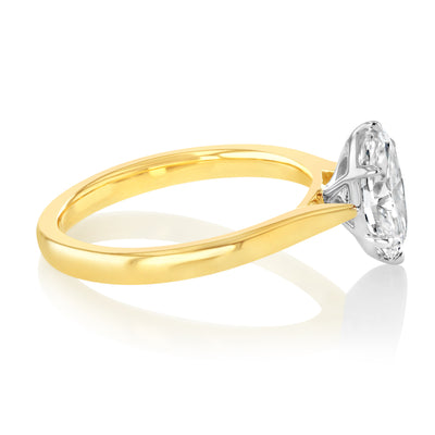 Luminesce Lab Grown 1.5 Carats Diamond Oval Solitaire Ring in 9ct Yellow and White Gold