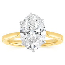 Load image into Gallery viewer, Luminesce Lab Grown 2 Carats Diamond Oval Solitaire Engagement Ring in 9ct Yellow Gold