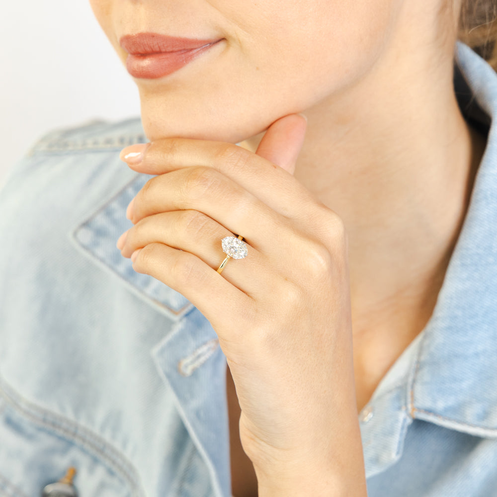 Luminesce Lab Grown 3 Carats Diamond Oval Solitaire Ring in 9ct Yellow Gold