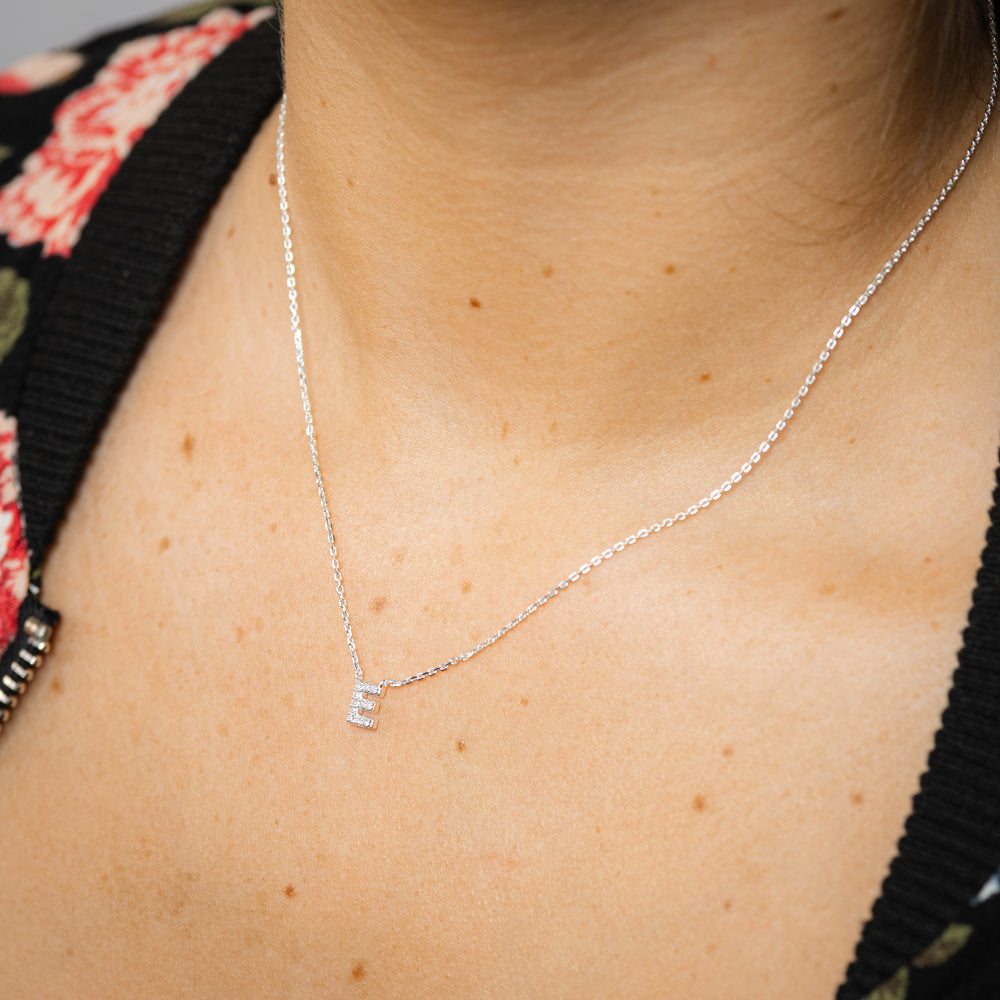 Luminesce Lab Grown Diamond "E" Pendant on Adjustable 40-45cm Chain Set in Sterling Silver