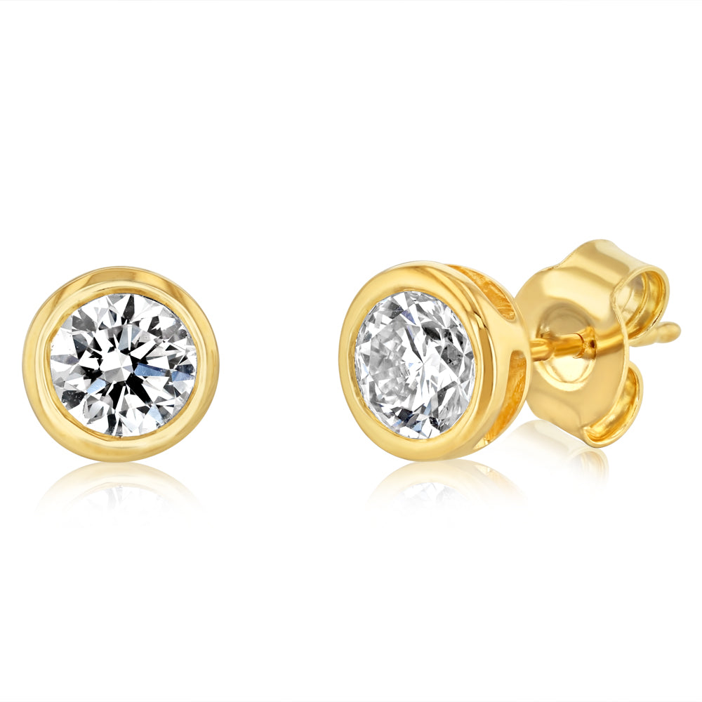 Luminesce Lab Grown 1 Carat Diamond Bezel Set Earrings in 9ct Yellow Gold