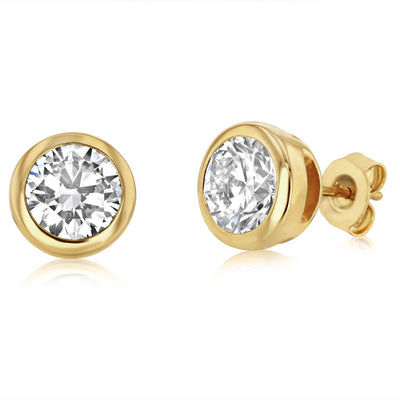 Luminesce Lab Grown 3 Carat Diamond Bezel Set Earrings in 9ct Yellow Gold