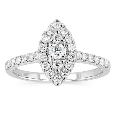 Luminesce Lab Grown 1/2 Carat with Round Brilliant 1/10 Carat Centre Diamond Marquise Ring Shape in 9ct White Gold