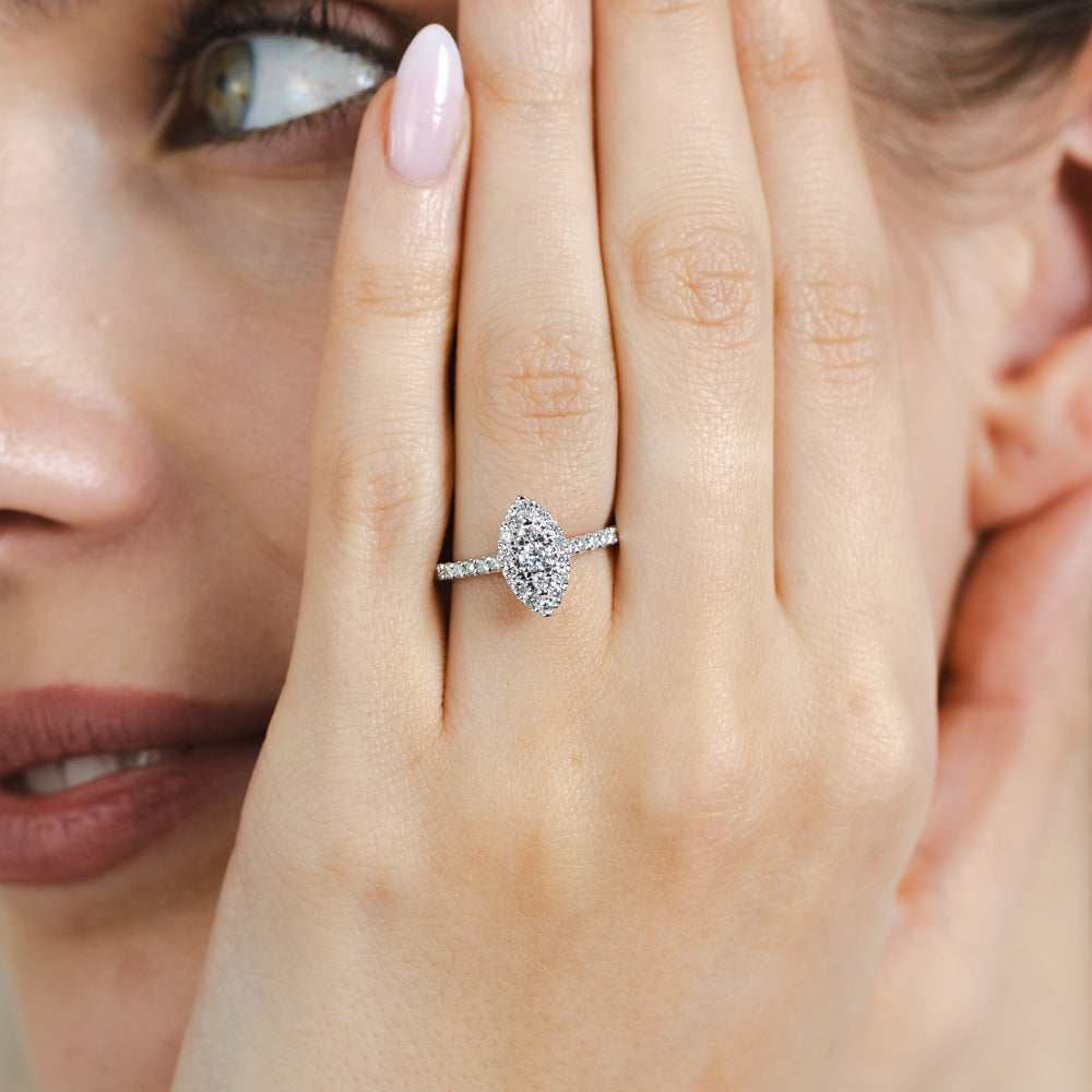 Luminesce Lab Grown 1/2 Carat with Round Brilliant 1/10 Carat Centre Diamond Marquise Ring Shape in 9ct White Gold