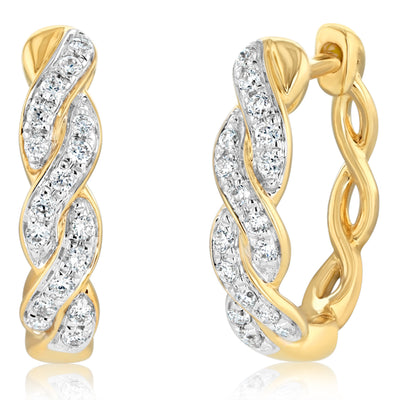 Luminesce Lab Grown 1/6 Carat Diamond Hoop Twist Earrings in 9ct Yellow Gold