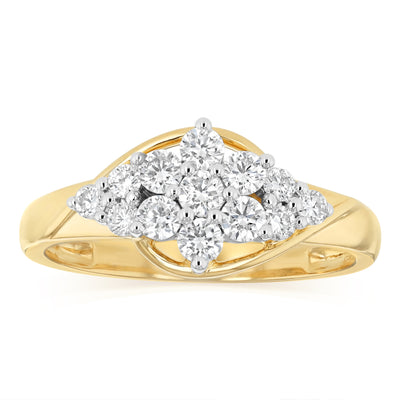 Luminesce Lab Grown Diamond 1/2 Carat Cluster Diamond Ring in 9ct Yellow Gold