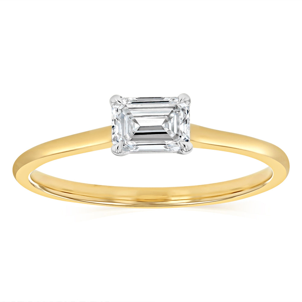 Luminesce Lab Grown 1/2 Carat Diamond Emerald Cut Ring in 9ct Yellow Gold
