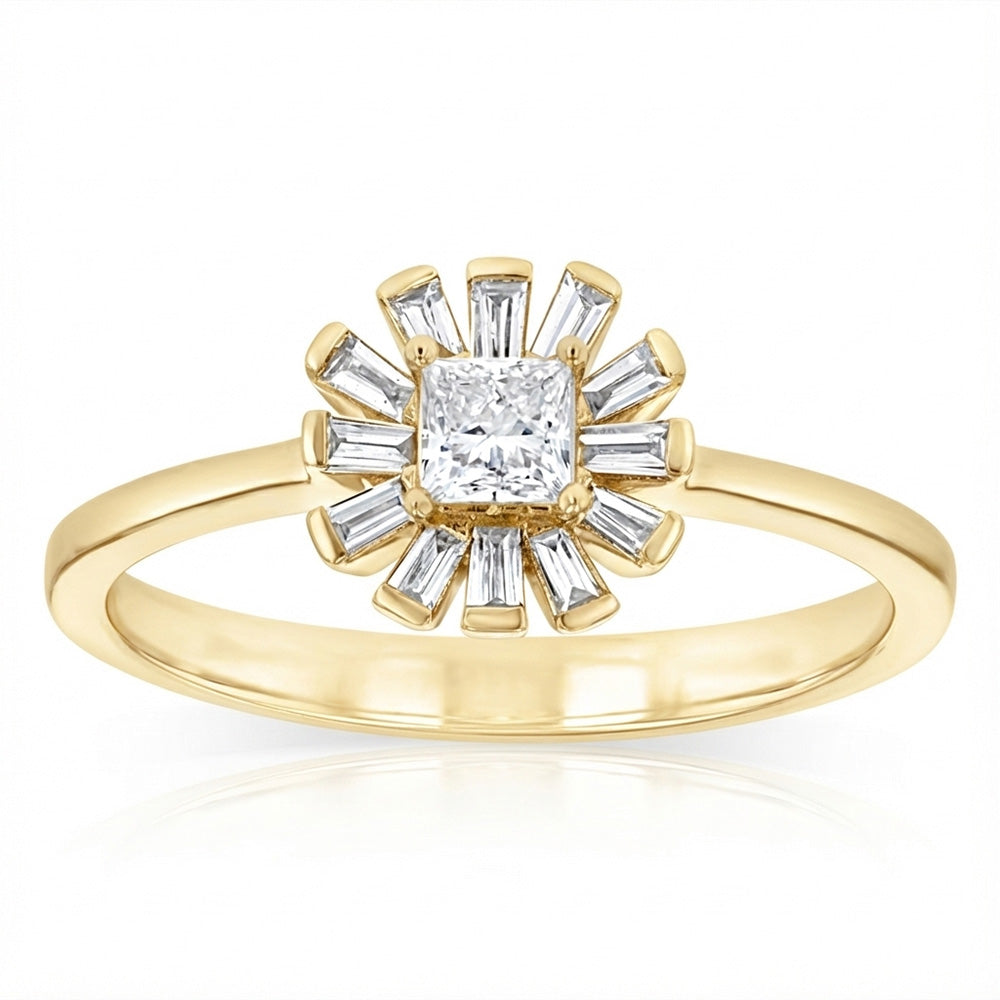 Luminesce Lab Grown 1/3 Carat Princess and Taper Cut Diamond Ring in 9ct Yellow Gold