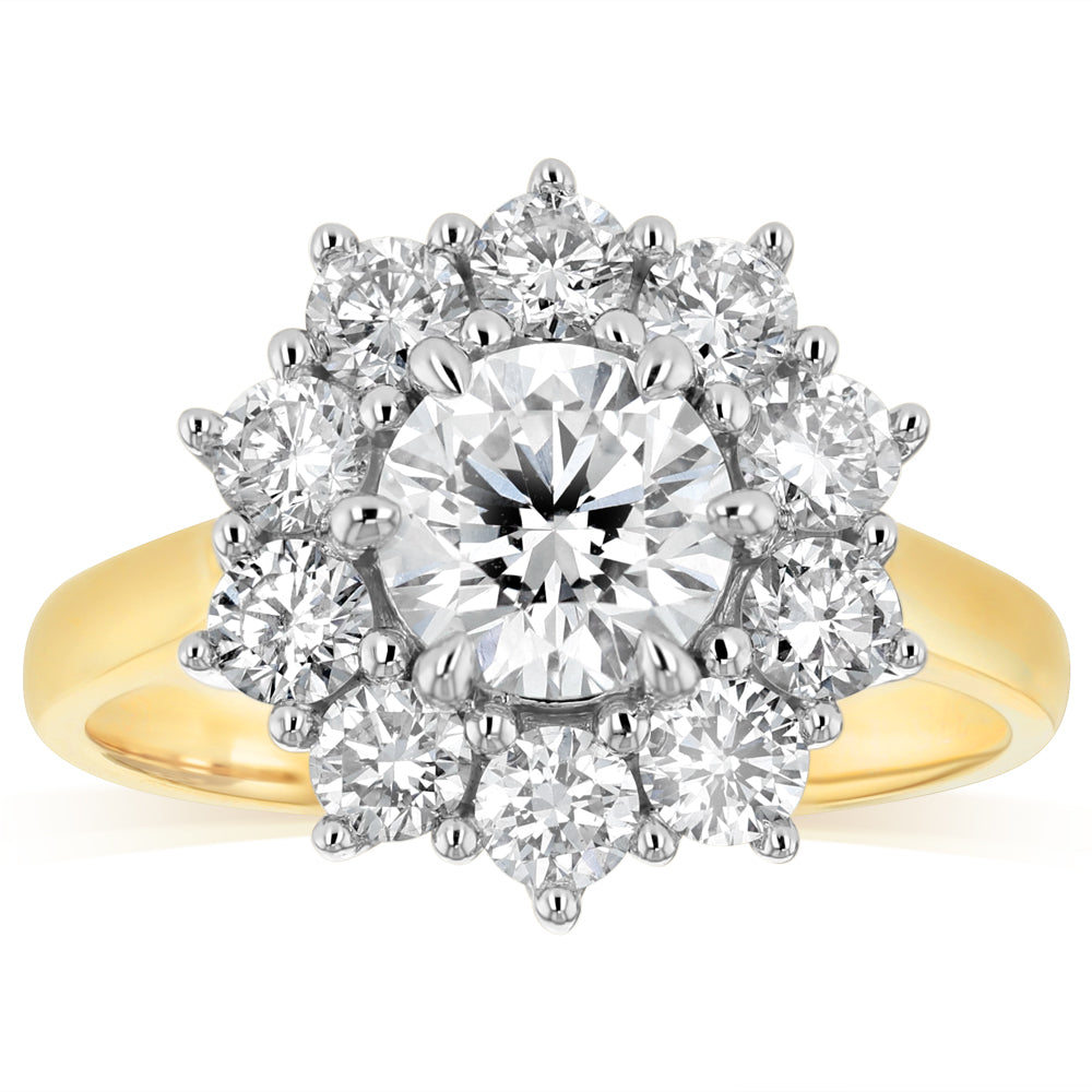 Luminesce Lab Grown 2 Carats Diamond Flower Ring in 9ct Yellow Gold
