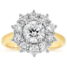 Load image into Gallery viewer, Luminesce Lab Grown 2 Carats Diamond Flower Ring in 9ct Yellow Gold
