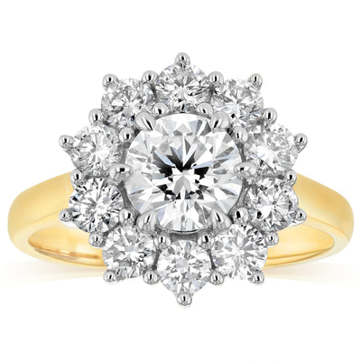Luminesce Lab Grown 2 Carats Diamond Flower Ring in 9ct Yellow Gold