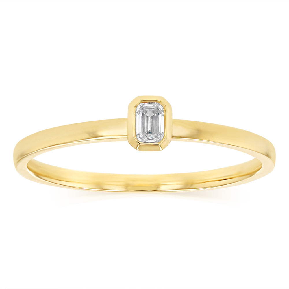 Luminesce Lab Grown Emerald Cut Bezel Solitaire Diamond Ring in 9ct Yellow Gold