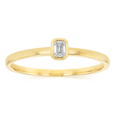 Luminesce Lab Grown Emerald Cut Bezel Solitaire Diamond Ring in 9ct Yellow Gold