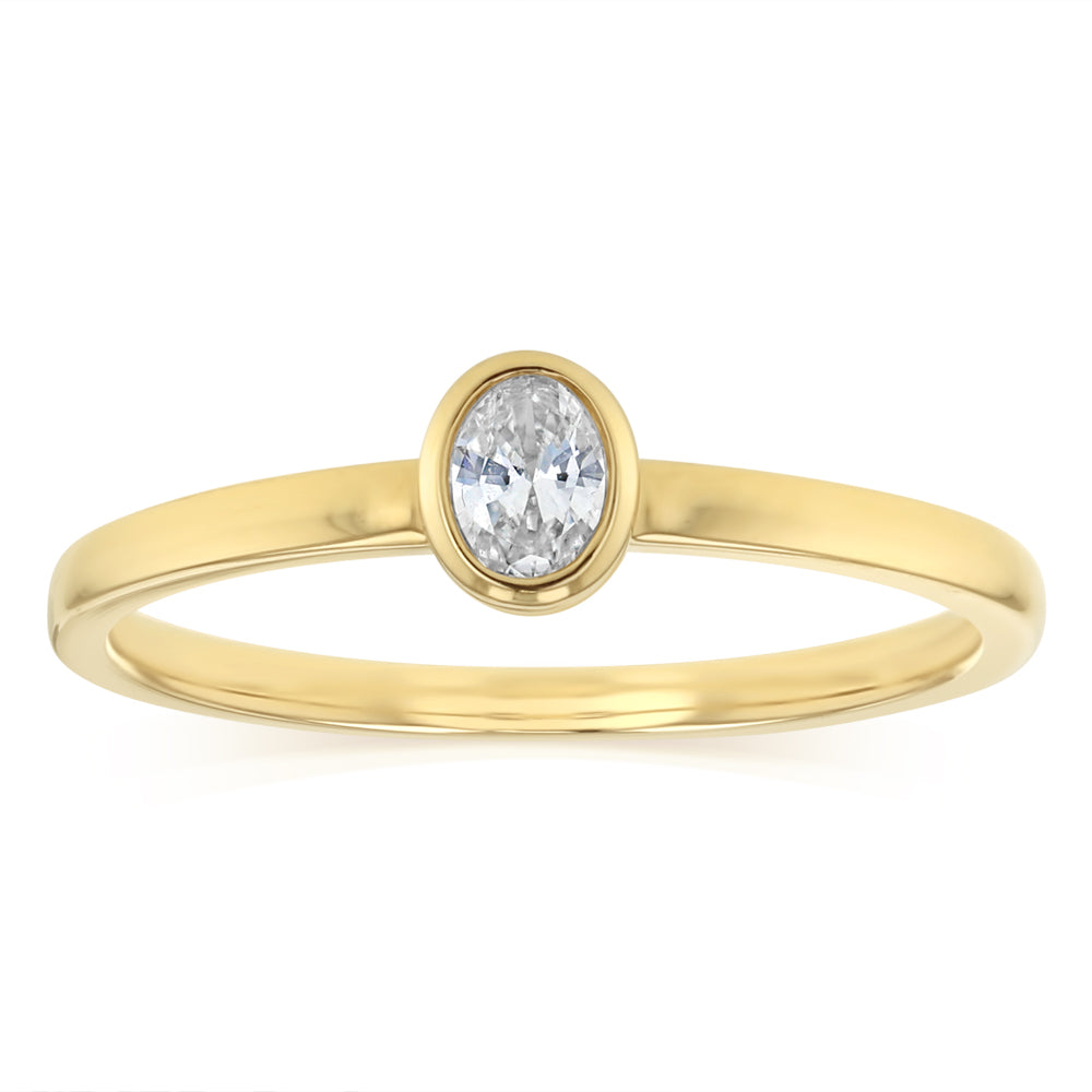 Luminesce Lab Grown Oval Cut Bezel Solitaire Diamond Ring in 9ct Yellow Gold