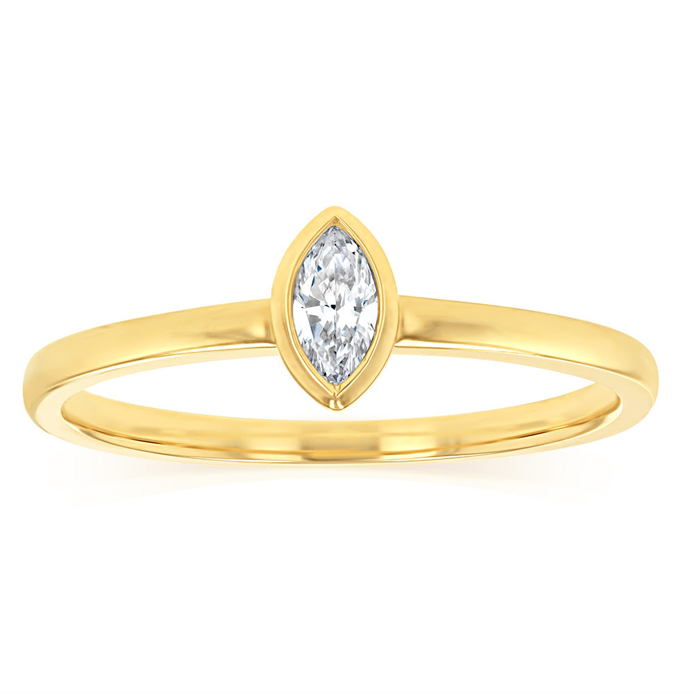 Luminesce Lab Grown Marquise Cut Bezel Solitaire Diamond Ring in 9ct Yellow Gold