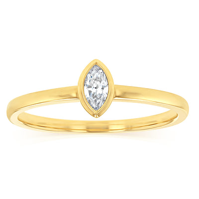 Luminesce Lab Grown Marquise Cut Bezel Solitaire Diamond Ring in 9ct Yellow Gold