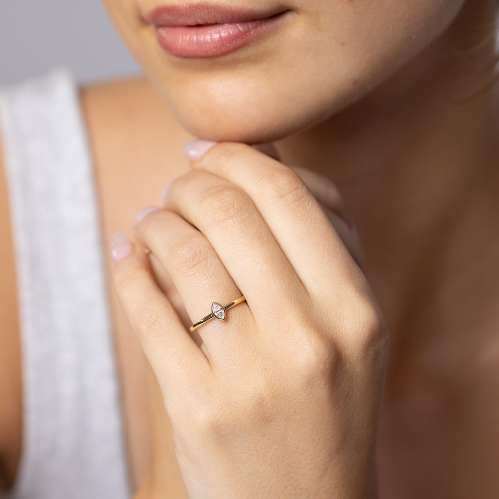 Luminesce Lab Grown Marquise Cut Bezel Solitaire Diamond Ring in 9ct Yellow Gold