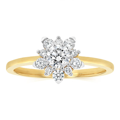 0.75 Carat Luminesce Lab Grown Diamond Flower Shaped Ring in 9ct Yellow Gold