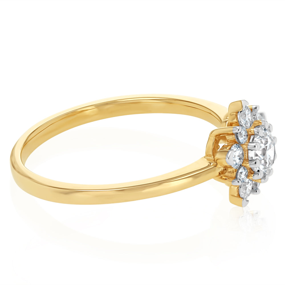 0.75 Carat Luminesce Lab Grown Diamond Flower Shaped Ring in 9ct Yellow Gold