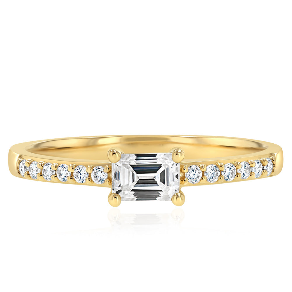 0.41 Carat Luminesce Lab Grown Emerald Brilliant Cut Ring in 9ct Yellow Gold