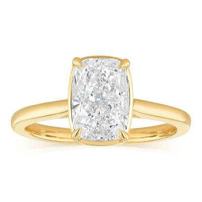 Luminesce Lab Grown 2 Carat Cushion Elongated Cut Diamond Solitaire Ring in 9ct Yellow Gold