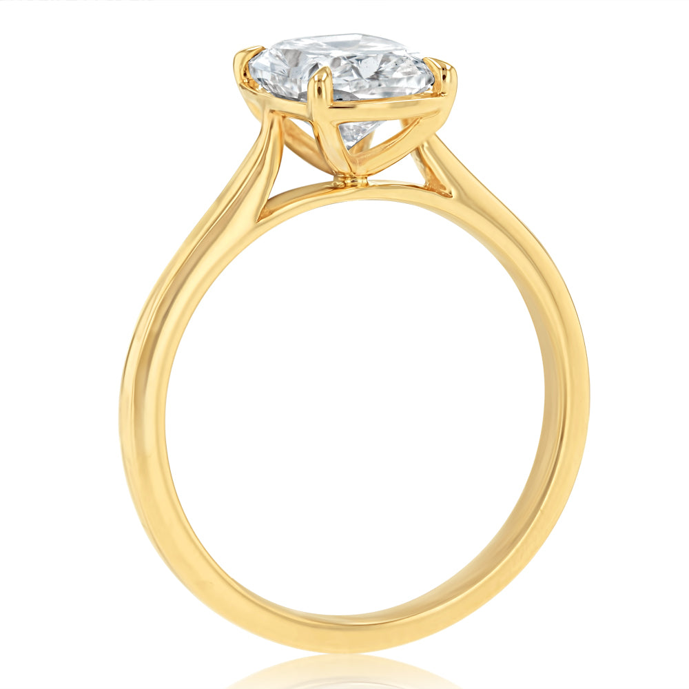 Luminesce Lab Grown 2 Carat Cushion Elongated Cut Diamond Solitaire Ring in 9ct Yellow Gold