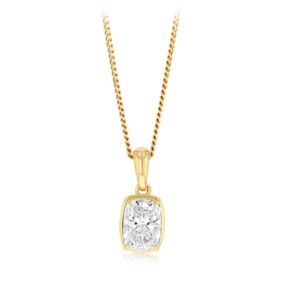 Luminesce Lab Grown 1 Carat Cushion Cut Diamond Solitaire Pendant in 9ct Yellow Gold