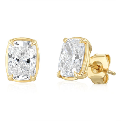 Luminesce Lab Grown 2 Carat Cushion Cut Diamond Solitaire Stud Earrings in 9ct Yellow Gold