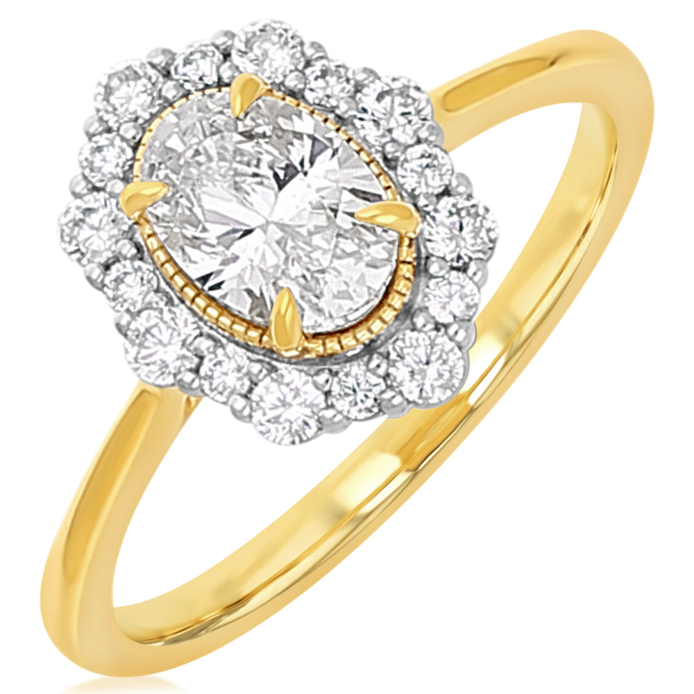 Luminesce Lab Grown 1 Carat Diamond Oval Halo Ring in 9ct Yellow Gold