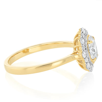 Luminesce Lab Grown 1 Carat Diamond Oval Halo Ring in 9ct Yellow Gold