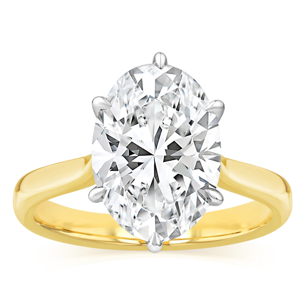 Luminesce Lab Grown 4 Carat Diamond Oval Solitaire Ring in 9ct Yellow Gold