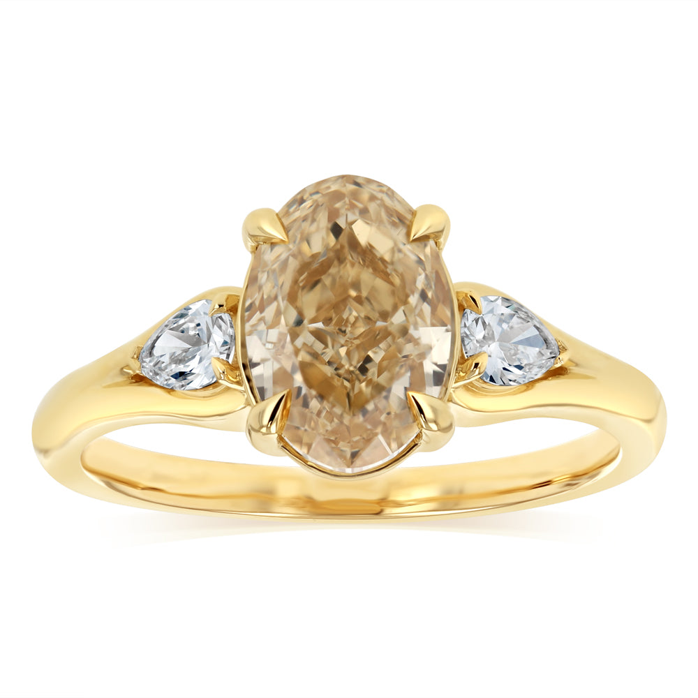 Luminesce Lab Grown 2.30 Carats Diamond Ring with 2 Carats Yellow Oval Centre Diamond in 9ct Yellow Gold