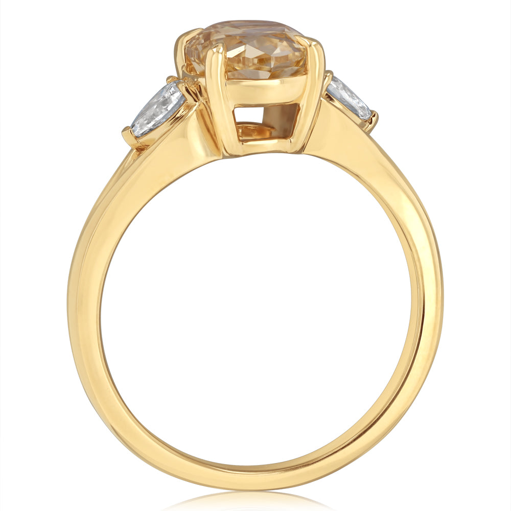 Luminesce Lab Grown 2.30 Carats Diamond Ring with 2 Carats Yellow Oval Centre Diamond in 9ct Yellow Gold