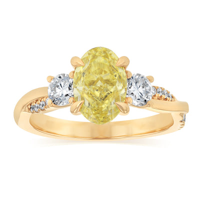 Luminesce Lab Grown 2.60 Carats Diamond Ring with 2 Carats Yellow Oval Centre Diamond in 9ct Yellow Gold