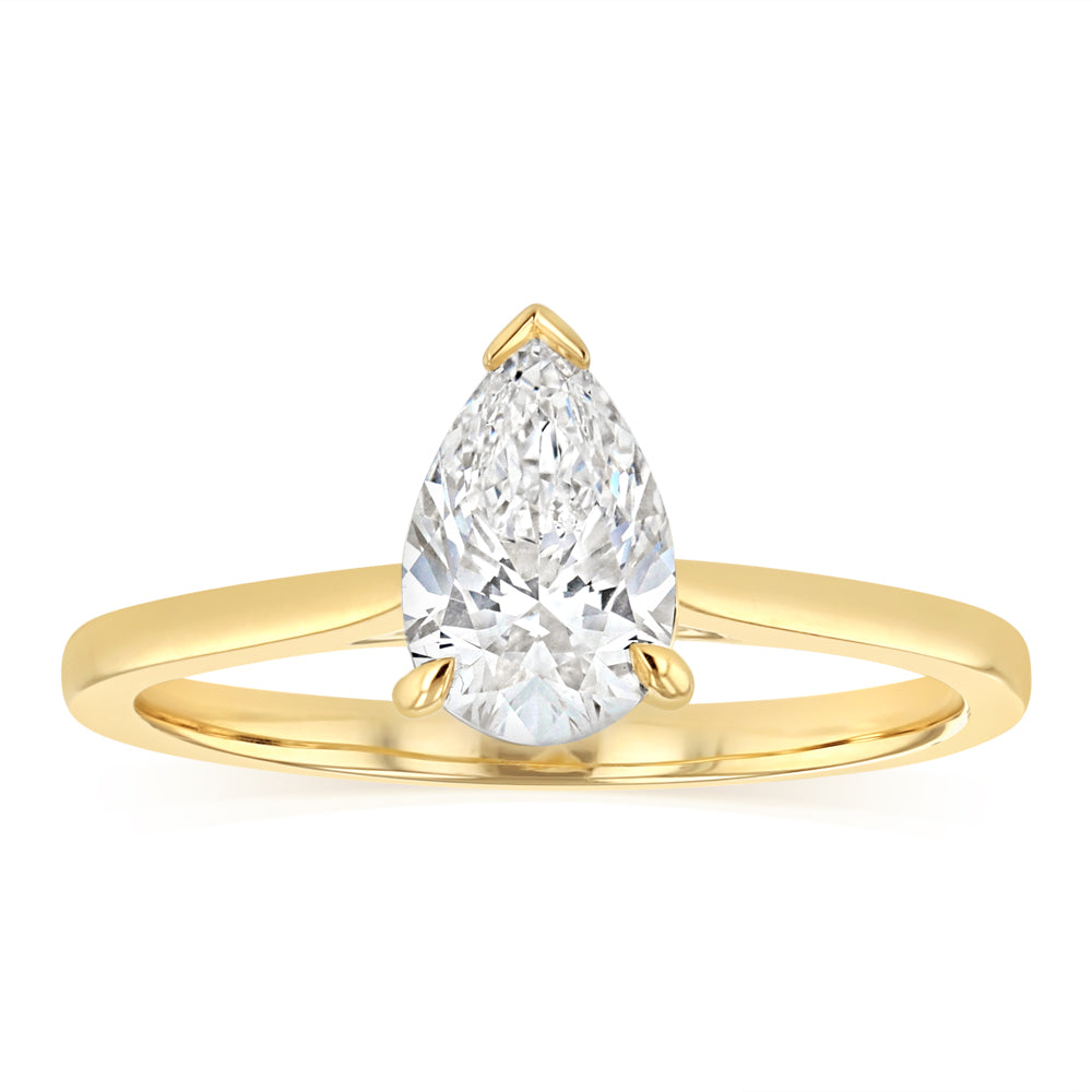 Luminesce Lab Grown 1 Carat Diamond Pear Ring in 9ct Yellow Gold
