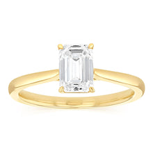 Load image into Gallery viewer, Luminesce Lab Grown 1 Carat Diamond Solitaire Emerald Ring in 9ct Yellow Gold