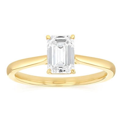 Luminesce Lab Grown 1 Carat Diamond Solitaire Emerald Ring in 9ct Yellow Gold