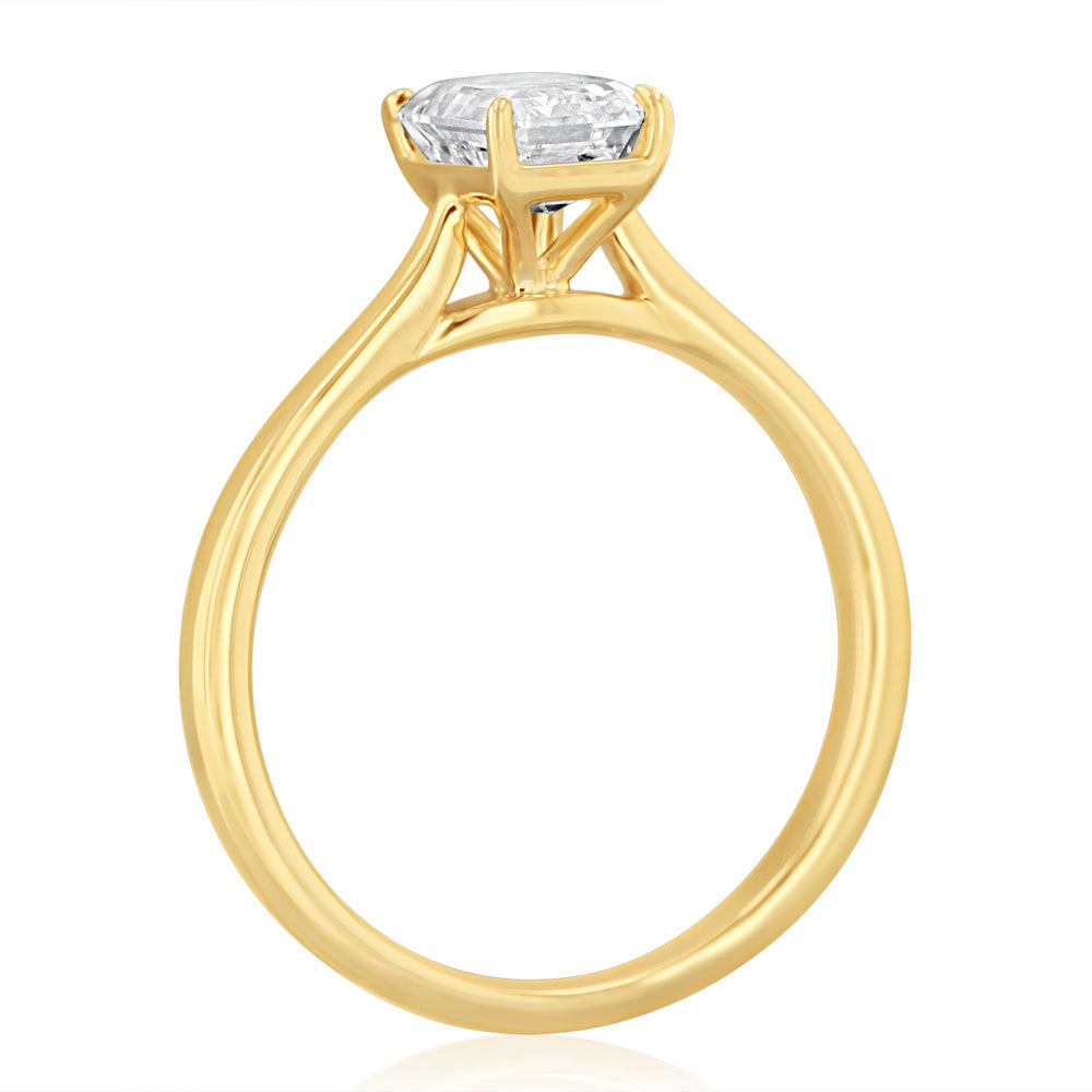 Luminesce Lab Grown 1 Carat Diamond Solitaire Emerald Ring in 9ct Yellow Gold