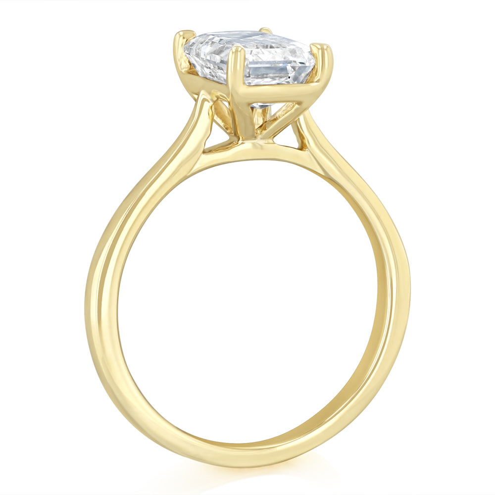 Luminesce Lab Grown 2 Carat Diamond Solitaire Emerald Ring in 9ct Yellow Gold